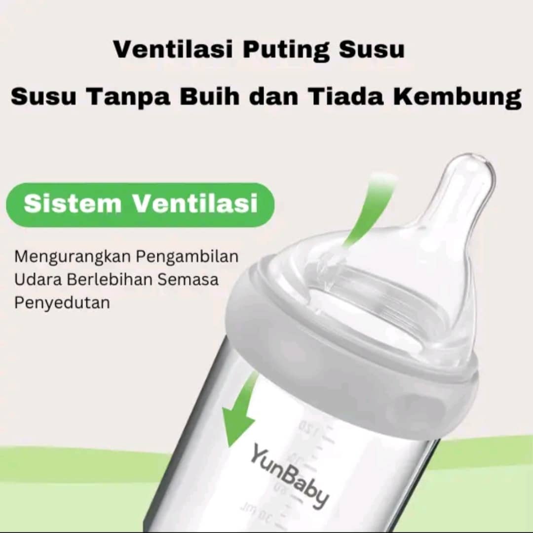 YunBaby Wide Neck Anti-Colic Glass Baby Bottle 180ml