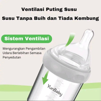 YunBaby Wide Neck Anti-Colic Glass Baby Bottle 180ml