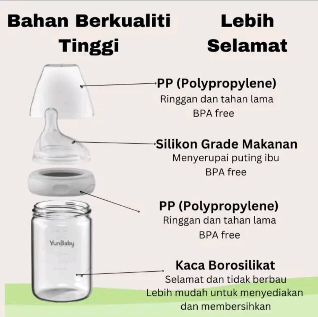 YunBaby Wide Neck Anti-Colic Glass Baby Bottle 180ml