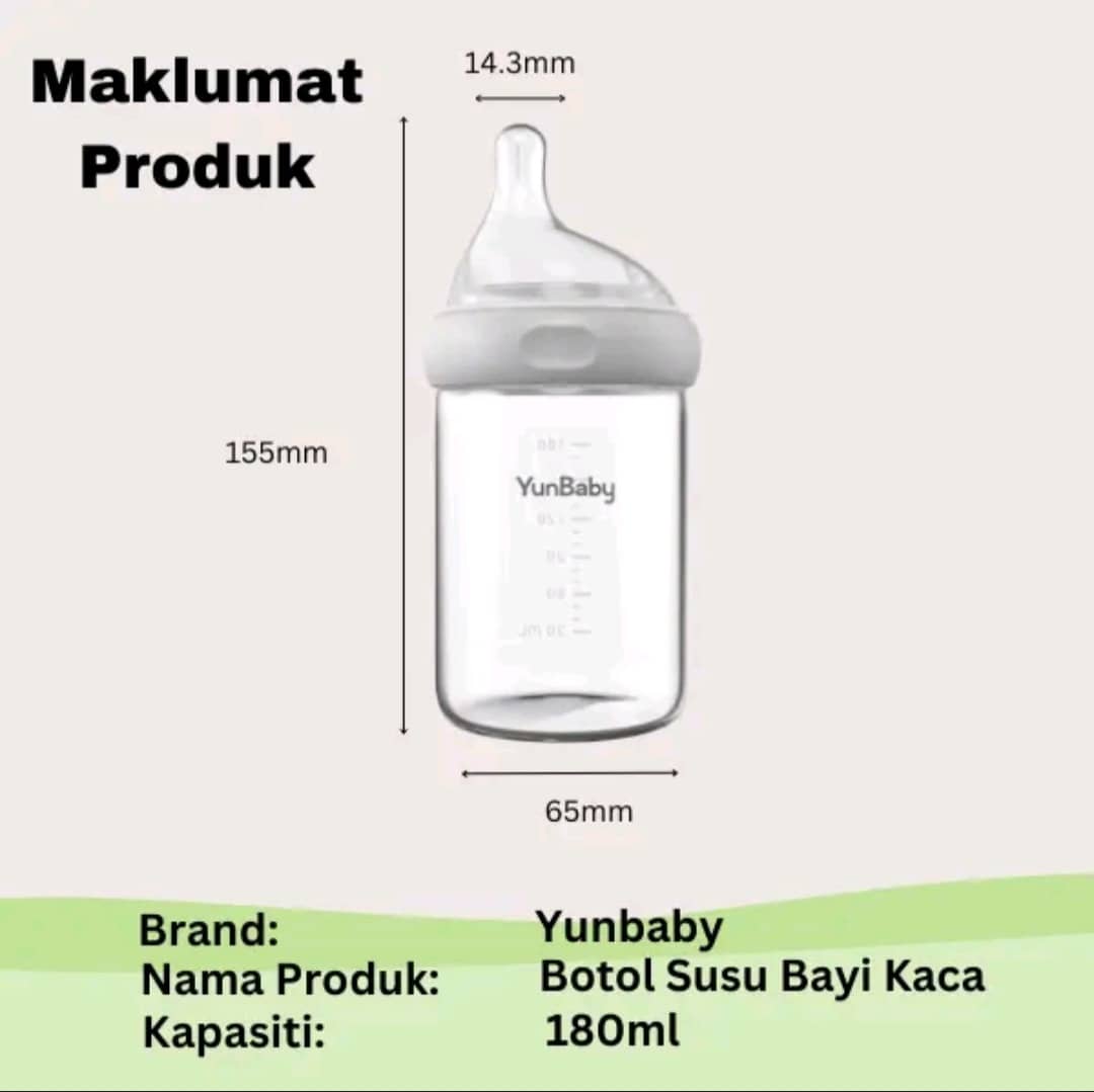 YunBaby Wide Neck Anti-Colic Glass Baby Bottle 180ml